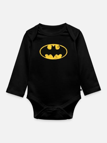 DC Comics Batman Logo Used Look - Baby Bio-Langarm-Body - Schwarz