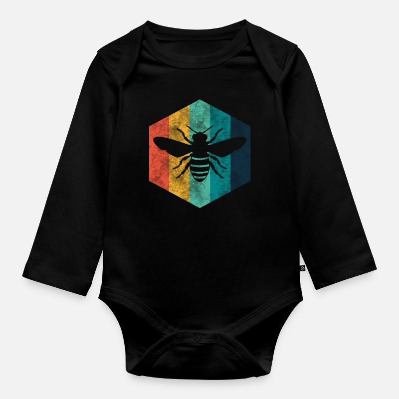 Biene Retro Imker - Baby Bio-Langarm-Body - Schwarz