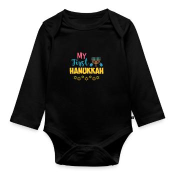 Entzückend meine ersten Chanukka-Kerzen - Baby Bio-Langarm-Body - Schwarz - Vorne