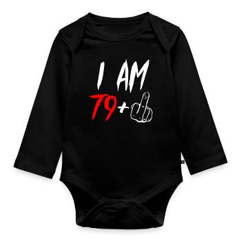 80th birthday middle finger 80 years gift - Organic Longsleeve Baby Bodysuit - black - Front