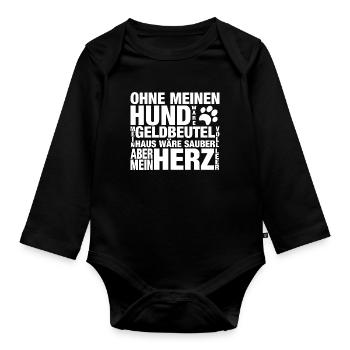 Ohne meinen Hund Pfote weiss - Baby Bio-Langarm-Body - Schwarz - Vorne