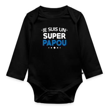 Ich bin ein super Papou T-Shirt lustig Humor - Baby Bio-Langarm-Body - Schwarz - Vorne