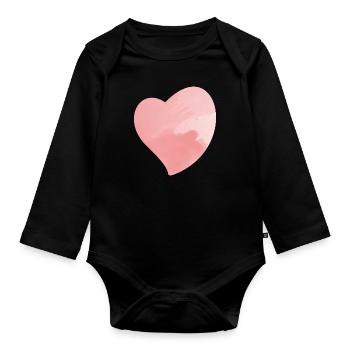pink heart 1 - Organic Longsleeve Baby Bodysuit - black - Front