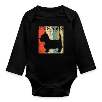 Retro Westie West Highland Terrier Vintage - Baby Bio-Langarm-Body - Schwarz - Vorne