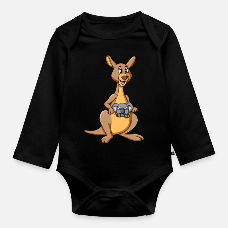 Känguru mit Koala im Beutel - kangaroo with koala - Baby Bio-Langarm-Body - Schwarz