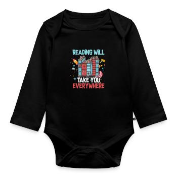 Lire Leeratte Livre Livres Bibliothèque Cadeau - Body Bébé bio manches longues - noir - Devant