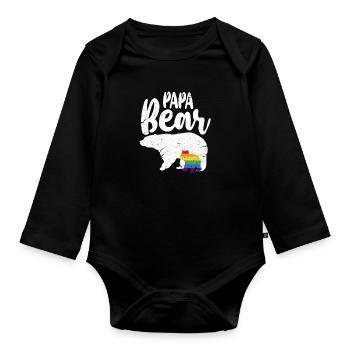 Bear LGBT Daddy Bear Gay Pride Rainbow Gift - Organic Longsleeve Baby Bodysuit - black - Front