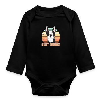 French bulldog - Organic Longsleeve Baby Bodysuit - black - Front
