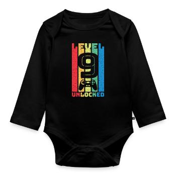 Retro Level 9 Unlocked - Organic Longsleeve Baby Bodysuit - black - Front