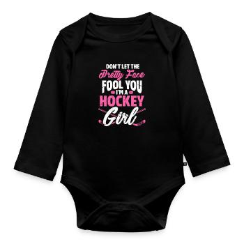 Hockey hockey girl hockey hockey hockeyeuse - Body Bébé bio manches longues - noir - Devant