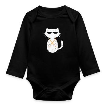 Chat batterie - Body Bébé bio manches longues - noir - Devant