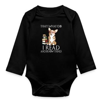 Corgi for book lovers, book nerds, readers, or - Organic Longsleeve Baby Bodysuit - black - Front