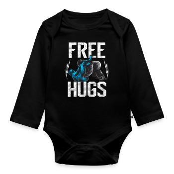 Cute Free Hugs Jiu Jitsu BJJ Martial Arts - Organic Longsleeve Baby Bodysuit - black - Front