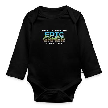 Gaming Gamer Zocken Computer Spiel Geschenk - Baby Bio-Langarm-Body - Schwarz - Vorne