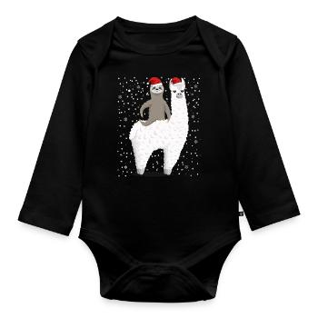 Santa Sloth Riding Llama Reindeer Christmas - Baby Bio-Langarm-Body - Schwarz - Vorne
