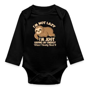 Lazy Sloth I'm Not Lazy Funny Sloth - Organic Longsleeve Baby Bodysuit - black - Front