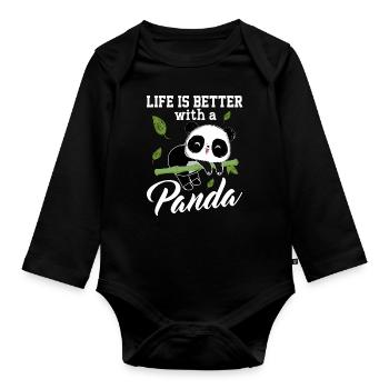 La vie Est Meilleure Avec un panda - Body Bébé bio manches longues - noir - Devant