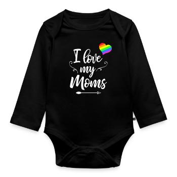 Aimer mes mamans - cadeau de naissance de barboteuse bébé LGBT - Body Bébé bio manches longues - noir - Devant