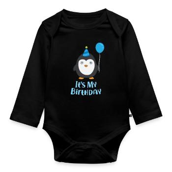 Pingouin Anniversaire Pingouin Anniversaire Enfant Pingouin - Body Bébé bio manches longues - noir - Devant