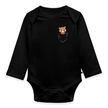 Red Panda In A Pocket Funny Panda T-Shirt - Organic Longsleeve Baby Bodysuit - black - Front
