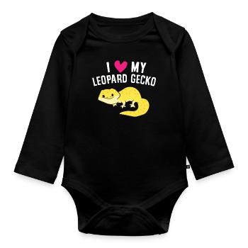 Ich liebe meinen Leoparden Gecko - Baby Bio-Langarm-Body - Schwarz - Vorne