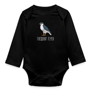 A Peregrine Falcon - is a Frequent Flyer - Organic Longsleeve Baby Bodysuit - black - Front