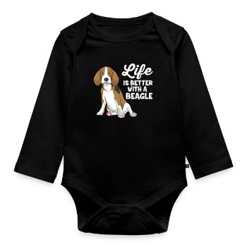Funny Beagle Dog Life Is Better With A Beagle - Organic Longsleeve Baby Bodysuit - black - Front