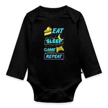 Gamer Eat Sleep Game Repeat Anime Kawaii Gaming - Organic Longsleeve Baby Bodysuit - black - Front