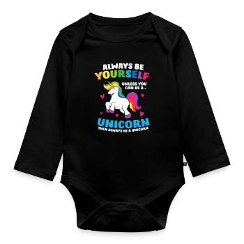 Einhorn Mädchen Geschenk Sei Immer Ein Einhorn - Baby Bio-Langarm-Body - Schwarz - Vorne