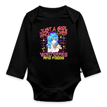 Mignonne juste une fille qui aime les jeux vidéo et la nourriture - Body Bébé bio manches longues - noir - Devant