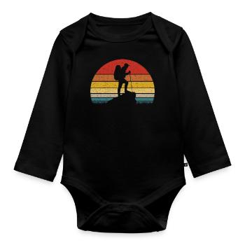 Vintage retro hiking - Organic Longsleeve Baby Bodysuit - black - Front