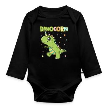 Dinosaure mignon Dinosaure et Licorne Unisaur - Body Bébé bio manches longues - noir - Devant
