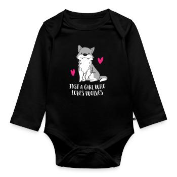 Juste une fille qui aime les loups - Body Bébé bio manches longues - noir - Devant