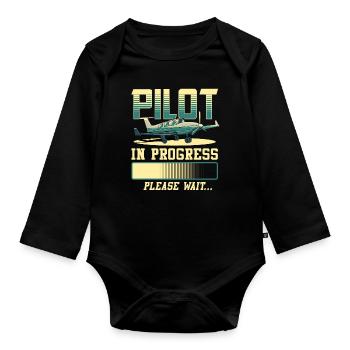 Pilot In Progress Please Wait Airplane Pilot - Organic Longsleeve Baby Bodysuit - black - Front
