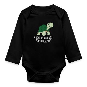 J’aime les tortues Tout simplement Ok - Body Bébé bio manches longues - noir - Devant