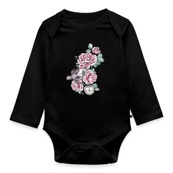 Schildkröte Atlantik Vintage Rosen Kompass Herz - Baby Bio-Langarm-Body - Schwarz - Vorne