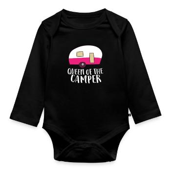 Camping-car drôle maman reine du camping - Body Bébé bio manches longues - noir - Devant