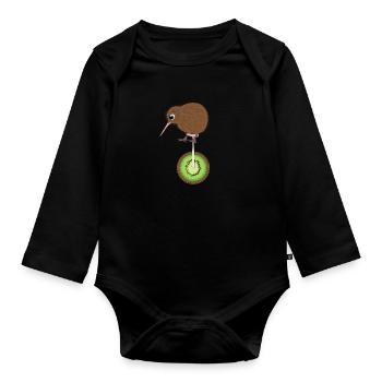 Oiseau kiwi sur la chemise Kiwieinrad - Body Bébé bio manches longues - noir - Devant