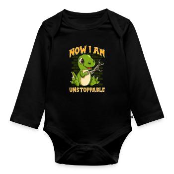 I Am Unstoppable TRex Funny Short Dinosaur Arms - Organic Longsleeve Baby Bodysuit - black - Front