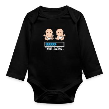 Mom Twin Schwangerschaft Zwillinge Laden mit - Baby Bio-Langarm-Body - Schwarz - Vorne