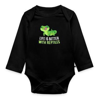 Life Is Better With Reptiles Cute Lizards Reptiles - Organic Longsleeve Baby Bodysuit - black - Front