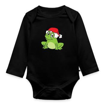 Grenouille avec chapeau de Noël Grenouille douce - Body Bébé bio manches longues - noir - Devant