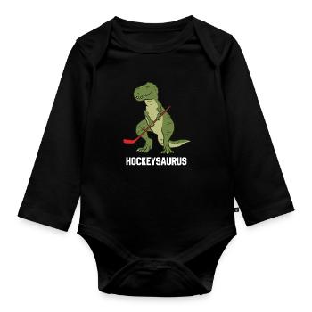 Hockeysaurus Dinosaurier Hockey Kids Hockey Boy - Baby Bio-Langarm-Body - Schwarz - Vorne