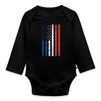 American French flag - Organic Longsleeve Baby Bodysuit - black - Front