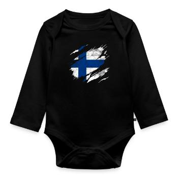 Drapeau de la Finlande - Body Bébé bio manches longues - noir - Devant