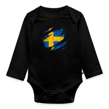 Drapeau suédois - Body Bébé bio manches longues - noir - Devant