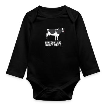 I Like Cows And Maybe 3 People Funny Cattle Cow - Organic Longsleeve Baby Bodysuit - black - Front