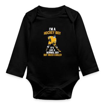 Funny Ice Hockey Boy Kids Gift Hockey Son Ice - Organic Longsleeve Baby Bodysuit - black - Front