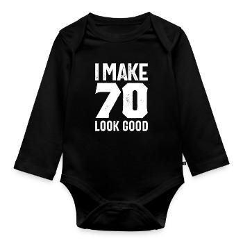 70 Jahre altes Geschenk | 70. Geburtstagsgeschenkideen - Baby Bio-Langarm-Body - Schwarz - Vorne