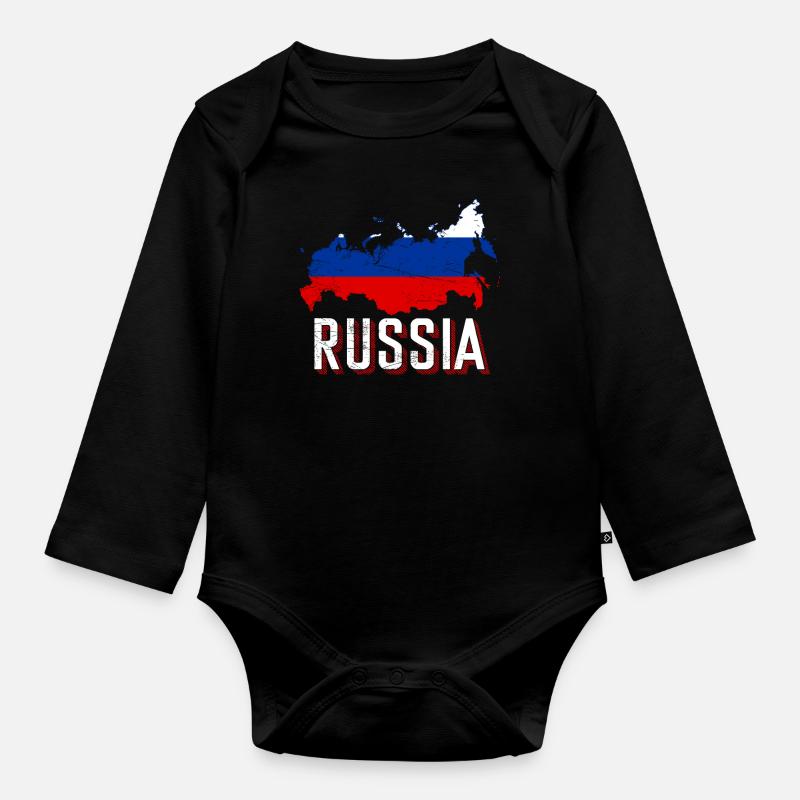 Russie Drapeau carte - Body Bébé bio manches longues - noir
